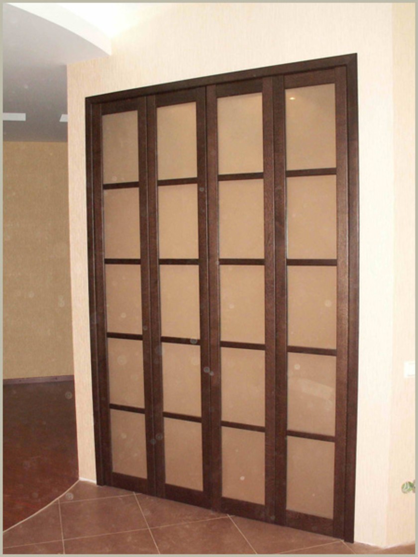 Двери гармошка с матовым стеклом и накладными разделителями Канск