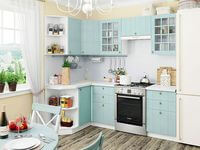 Небольшая угловая кухня в голубом и белом цвете Канск